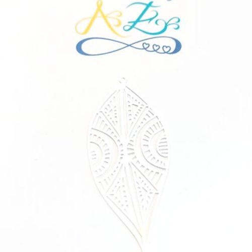 Estampe filigrane feuille argentée 58x25mm ea4-26