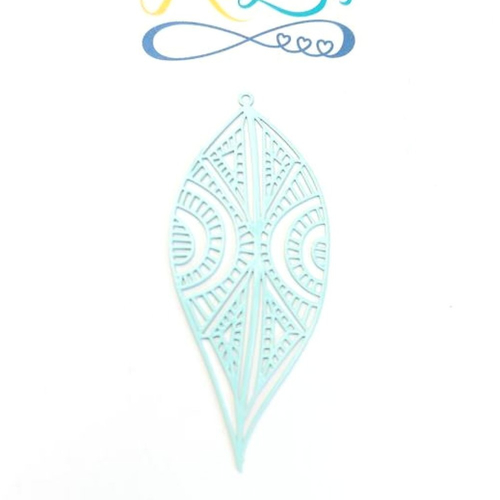 Estampe filigrane feuille turquoise 58x25mm getu-30