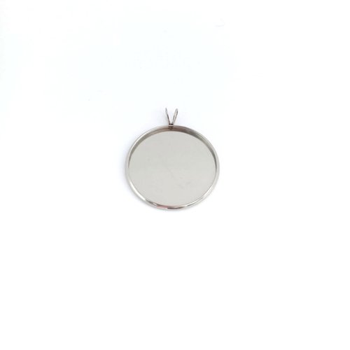 Pendentif support cabochon rond 25mm argenté en acier inoxydable sca-29