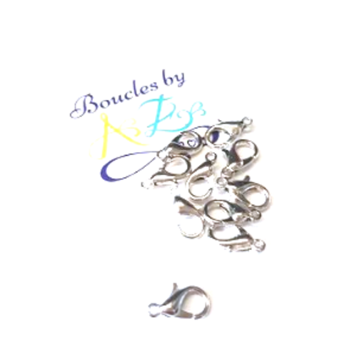 Fermoir mousqueton argenté platine 12x6mm x10 dest093