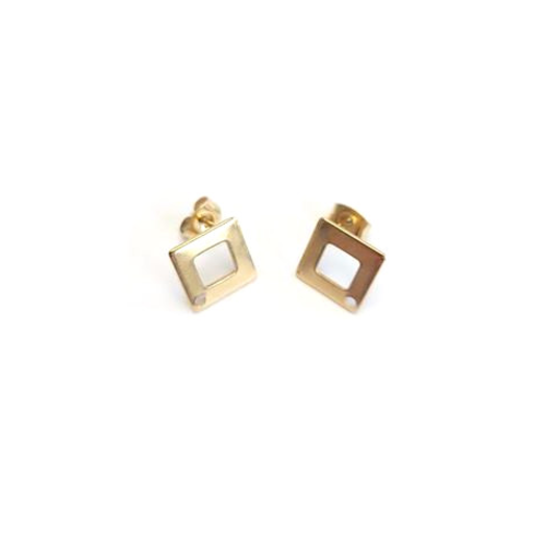 Clous d'oreilles carrés dorés acier inoxydable 14mm sbopu-51