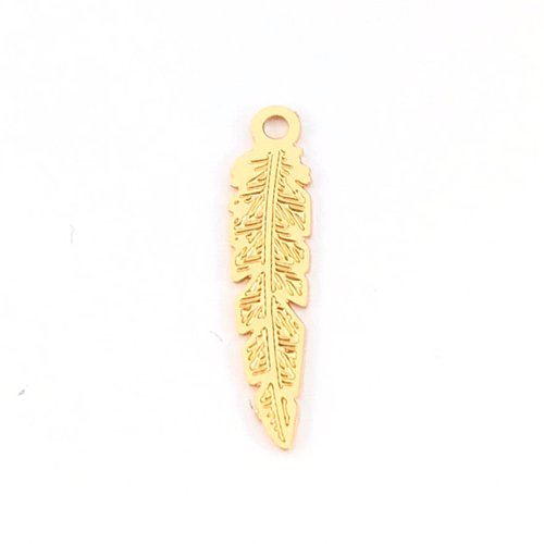Breloque plume dorée 17x4mm do14-8