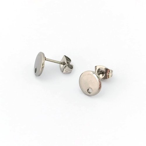 Clous d'oreilles ronds argentés en acier inoxydable 8mm sbopu-104