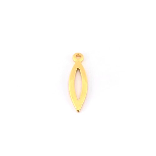 Breloque navette dorée acier inox 19x5mm do6-4