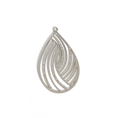 Estampe filigrane goutte argentée 32x18mm acier inox ea2-2