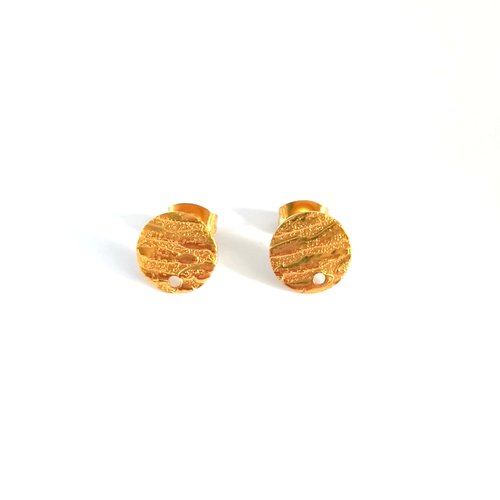 Clous d'oreilles dorés effet texturé en acier inoxydable 10mm sbopu-95