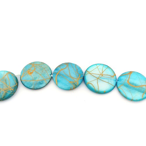 Perle palet turquoise/doré 20mm ptu6-20