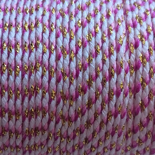Cordon en coton tressé rose et fils dorés 1,5 mm x1 mètre mac-4