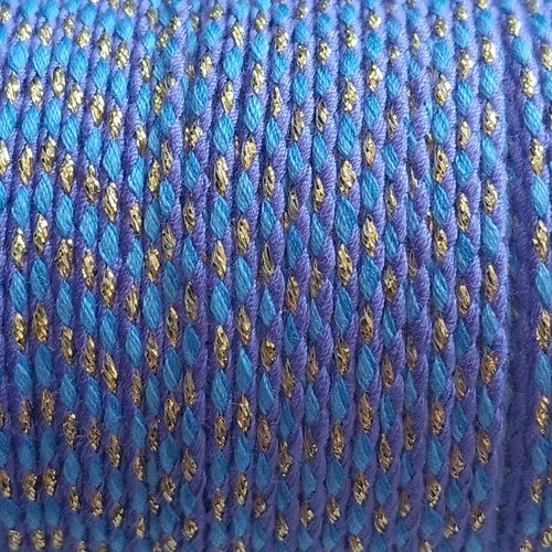 Cordon en coton tressé violet, bleu et fils dorés 1,5 mm x1 mètre mac-10