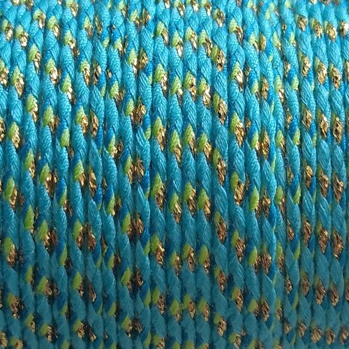 Cordon en coton tressé turquoise et fils dorés 1,5 mm x1 mètre mac-11