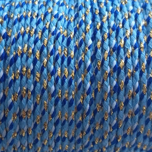 Cordon en coton tressé bleu et fils dorés 1,5 mm x1 mètre mac-16