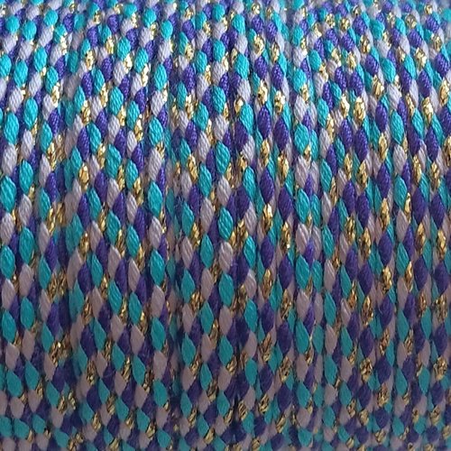Cordon en coton tressé bleu, violet, rose et fils dorés 1,5 mm x1 mètre mac-22