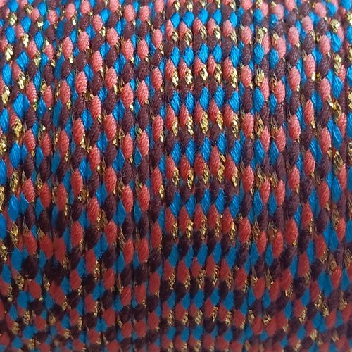 Cordon en coton tressé bleu, marron, orange et fils dorés 1,5 mm x1 mètre mac-23