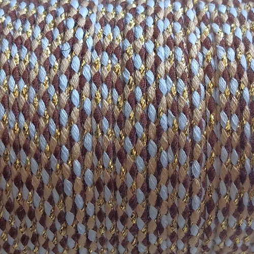 Cordon en coton tressé marron, beige, blanc et fils dorés 1,5 mm x1 mètre mac-25