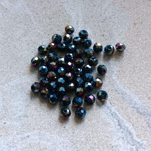 Perles rondelles à facettes bleu nuit, reflets multicolores 4x3mm x50 pble4-2