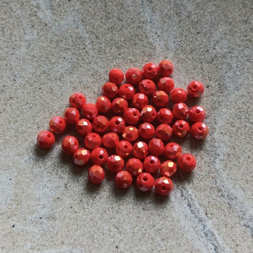 Perles rondelles à facettes rouges 4x3mm x50 prou3-3