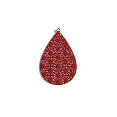 Estampe filigrane goutte bordeaux en acier inox 35x22 mm rou7-7