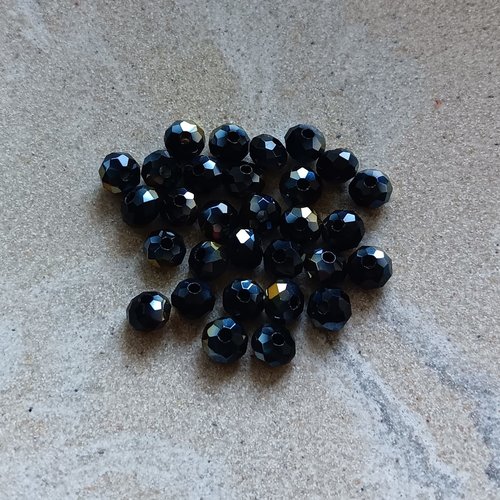 Perles rondelles à facettes noires 6x5mm x30 pno3-11
