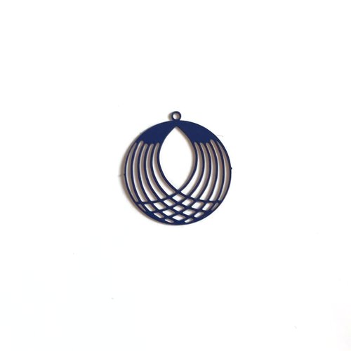 Estampe filigrane ronde bleu marine 27x25mm ble35-1