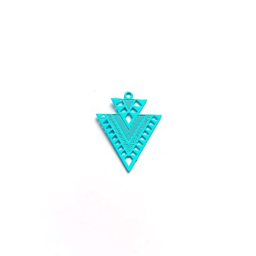 Breloque filigrane triangle bleu turquoise 20x17mm tu19-8