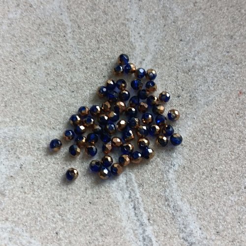 Perles rondelles à facettes bicolores bleu/doré 3x2mm pble2-4