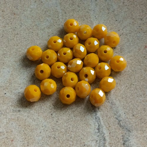 Perles rondelles à facettes jaune moutarde 8x6mm pja2-20