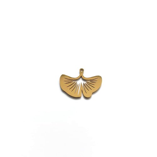 Pendentif feuille de ginkgo doré acier inox pvd 18k 18x25mm do20-8