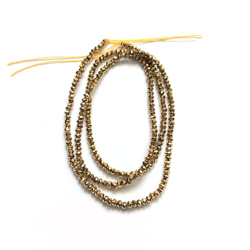 Fil de perles rondelles à facettes en verre plaqué doré 2x1,5 mm - pdo4-8