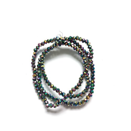 Fil de perles rondelles à facettes multicolores en verre 3x2mm pmu1-10
