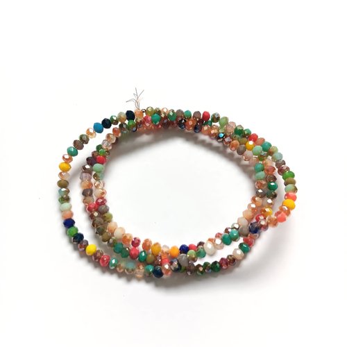 Fil de perles rondelles à facettes multicolores en verre 3x2mm pmu1-11