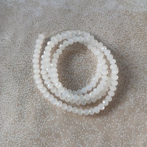 Fil de perles rondelles à facettes blanches en verre 4x3mm x135perles vpblc5-23