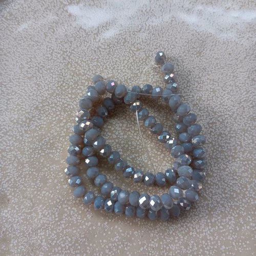 Fil de perles rondelles à facettes grises en verre 6x4mm x90perles vpgr3-15