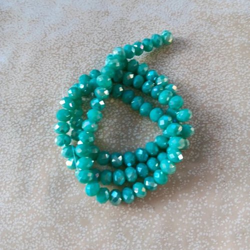 Fil de perles rondelles à facettes turquoise en verre 6x4mm x90perles vptu5-6