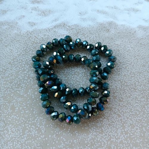 Fil de perles rondelles à facettes vertes en verre 6x4mm x90perles vpve4-21