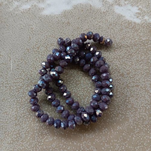 Fil de perles rondelles à facettes violettes en verre 6x4mm x90perles vpvi5-24