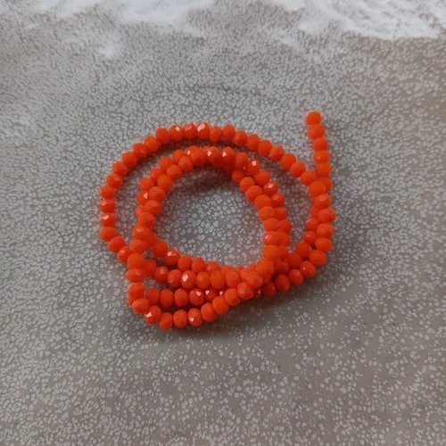 Fil de perles rondelles à facettes oranges en verre 4x3mm x130perles vpor2-6