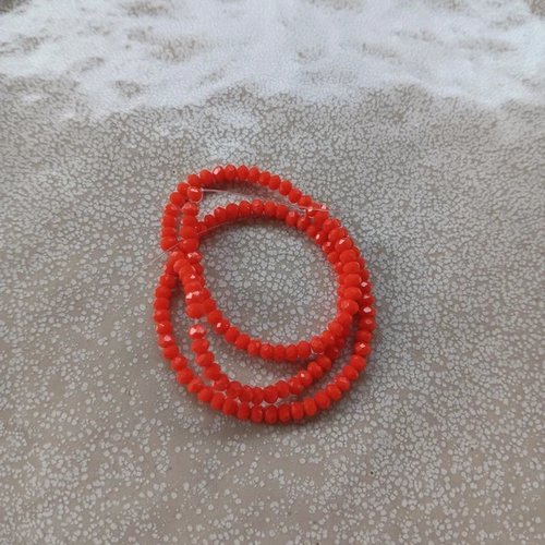 Fil de perles rondelles à facettes rouges en verre 3x2mm x130perles vprou5-6