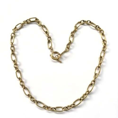 Collier maille figaro ovale acier inoxydable doré 304 pvd 52cm, fermoir t sbr-78