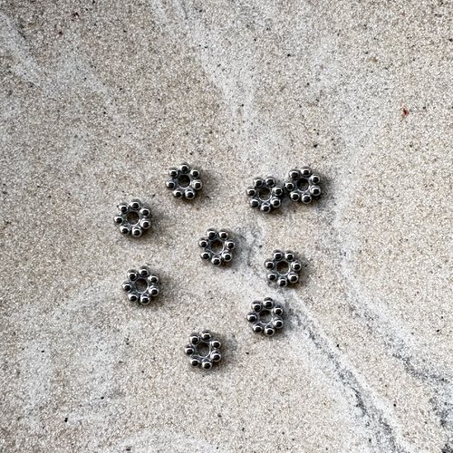 Perles rondelles fleur 6mm acier inox argenté 304 x10 par7-22