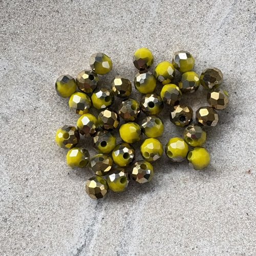 Perles rondelles à facettes bicolores jaune/doré en verre 6x5mm x40p ou fil 42cm pja9-11