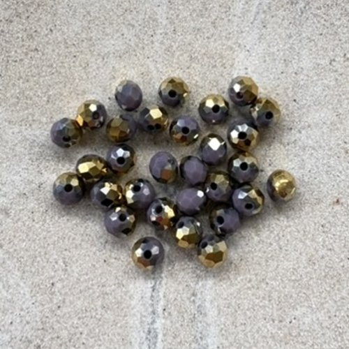 Perles rondelles à facettes bicolores violet/doré en verre 6x5mm x40p ou fil 42cm pgr4-21