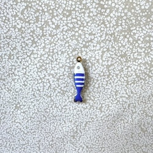 Breloque poisson émaillée bleu en acier inoxydable doré 304 – 18x5 mm ble35-6