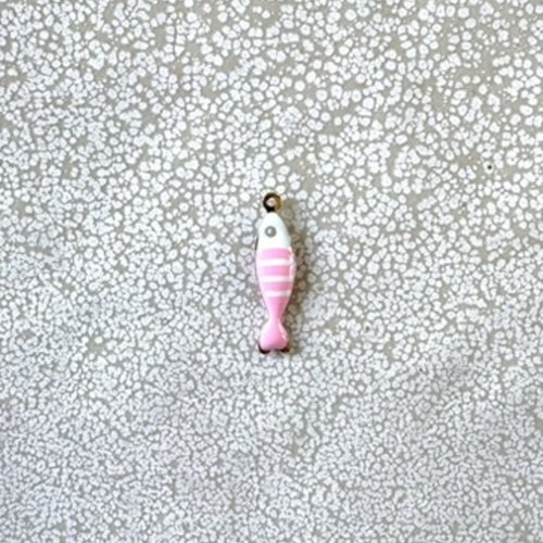 Breloque poisson émaillée rose en acier inoxydable doré 304 – 18x5 mm ros34-3
