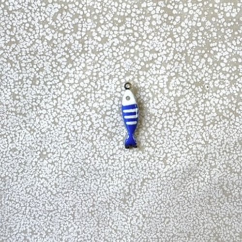 Breloque poisson émaillée bleu en acier inoxydable argenté 304 – 18x5 mm ble35-7
