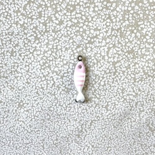 Breloque poisson émaillée rose en acier inoxydable argenté 304 – 18x5 mm ros34-6