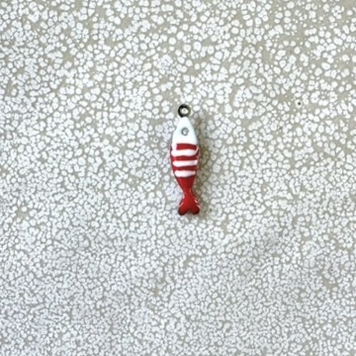 Breloque poisson émaillée rouge en acier inoxydable argenté 304 – 18x5 mm rou21-7