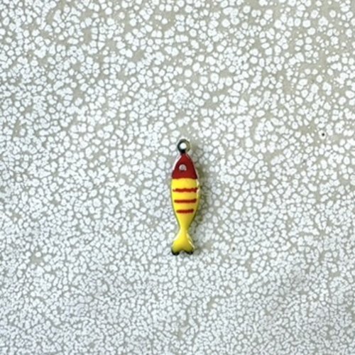 Breloque poisson émaillée jaune et rouge en acier inoxydable argenté 304 – 18x5 mm ja23-4
