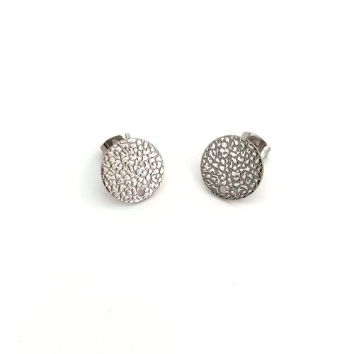 Clous d’oreilles ronds texturés argentés 12 mm acier inoxydable 304 – supports boucles d’oreilles diy x1 ou x10 paires sbopu-78