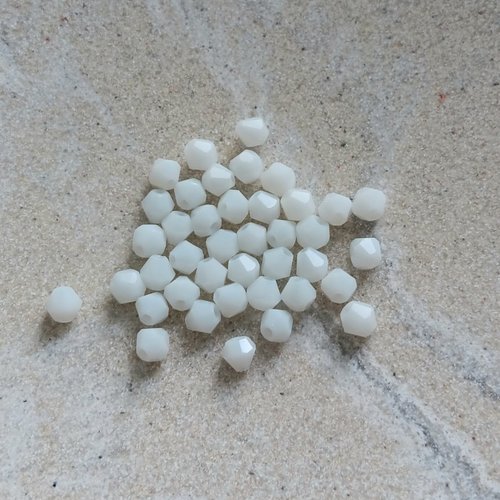 Perles toupies blanc 4 mm en verre – perles facettées bijoux diy, lot 40 perles ou fil 31 cm pblc2-13