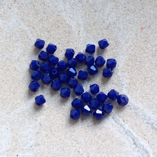 Perles toupies bleu marine 4 mm en verre – perles facettées bijoux diy, lot 40 perles ou fil 31 cm  pble8-5